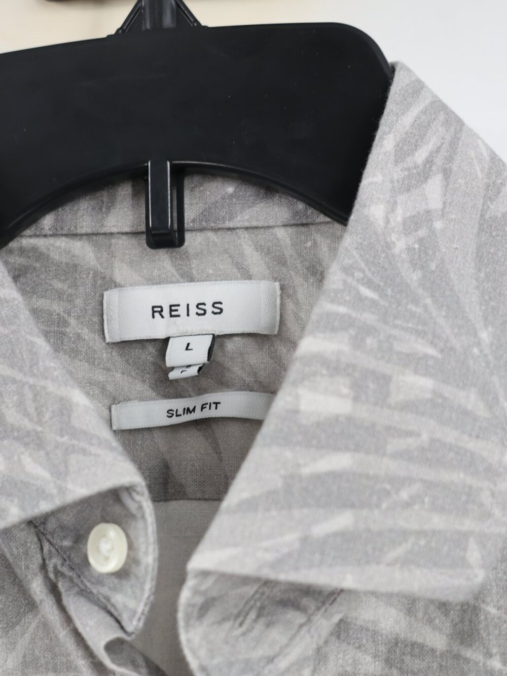 Reiss Shirt men large slim fit cotton linen Floral Button Up short sleeve casual - Picture 4 of 11